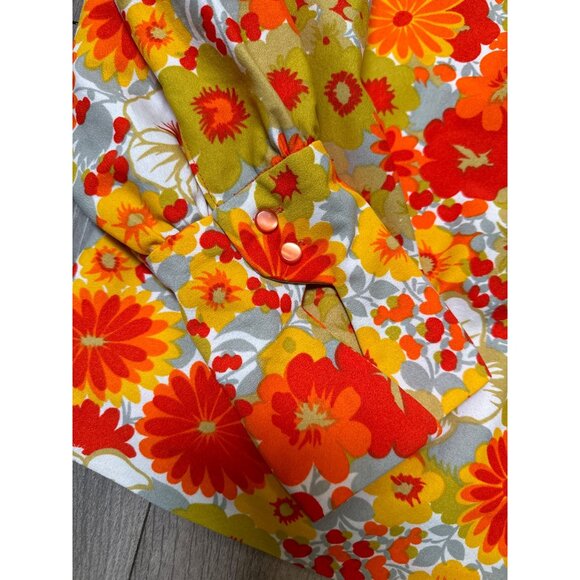 Vintage 70s Floral Button-Up Shirt Long Sleeve Bright Retro Disco Style Ski Shir - Picture 2 of 12